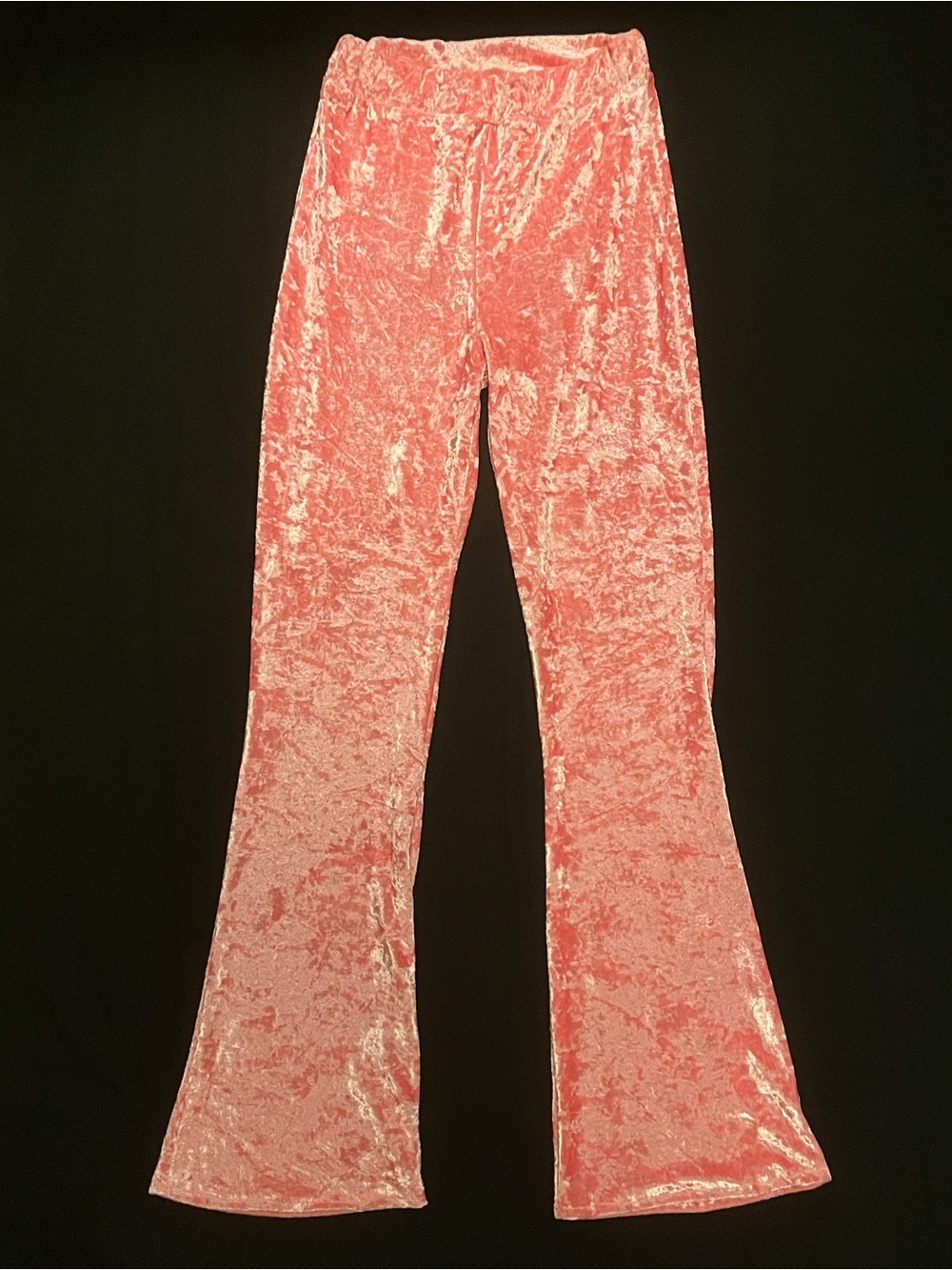 Pink crushed velvet flares
